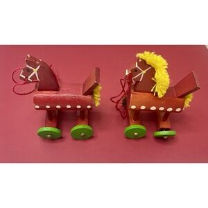Steinbach Horse on Wheels Wooden Ornament Handmade ~ Rare Set Of 2